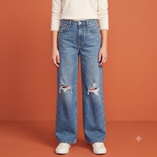 Old Navy Girls High-Rise Baggy Wide Leg Jeans Size 12 Distressed Built-In Tough