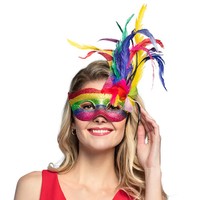 Augenmaske Venice Arcobaleno Maskenball Regenbogen-Maske Mit Federn Karneval
