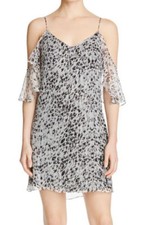 ELLA MOSS ~ Black & Silver Silk Cold Shoulder Popover Party Dress L NEW $238