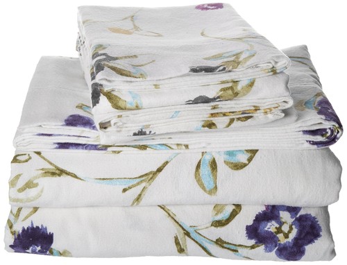 Tribeca Living Ayana Flanell-Bettlaken Set – Extra Tief, 170 G/m², Dunkelblau Mit Blumenmuster, Für Doppelbett