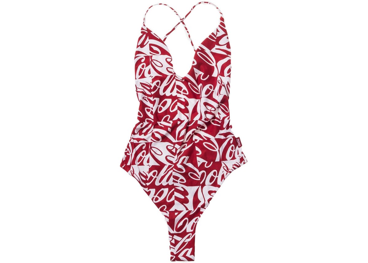 ワンピース水着 Embellished Colorblocked White & Red Swimsuit KITH x COCA COLA Women's Red/White One Piece Swimsuit