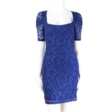 Free People Womens Bodycon Lace Mini Dress Storm Size Medium Blue Stretch Ruched
