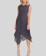 New $190 Vince Camuto Women's Blue Mixed-Print Handkerchief-Hem Dress Size 2