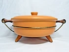RARE Bauer Monterey Mod. Brushe 3 Qt Covered Casserole Speckled Pumpkin + Caddy