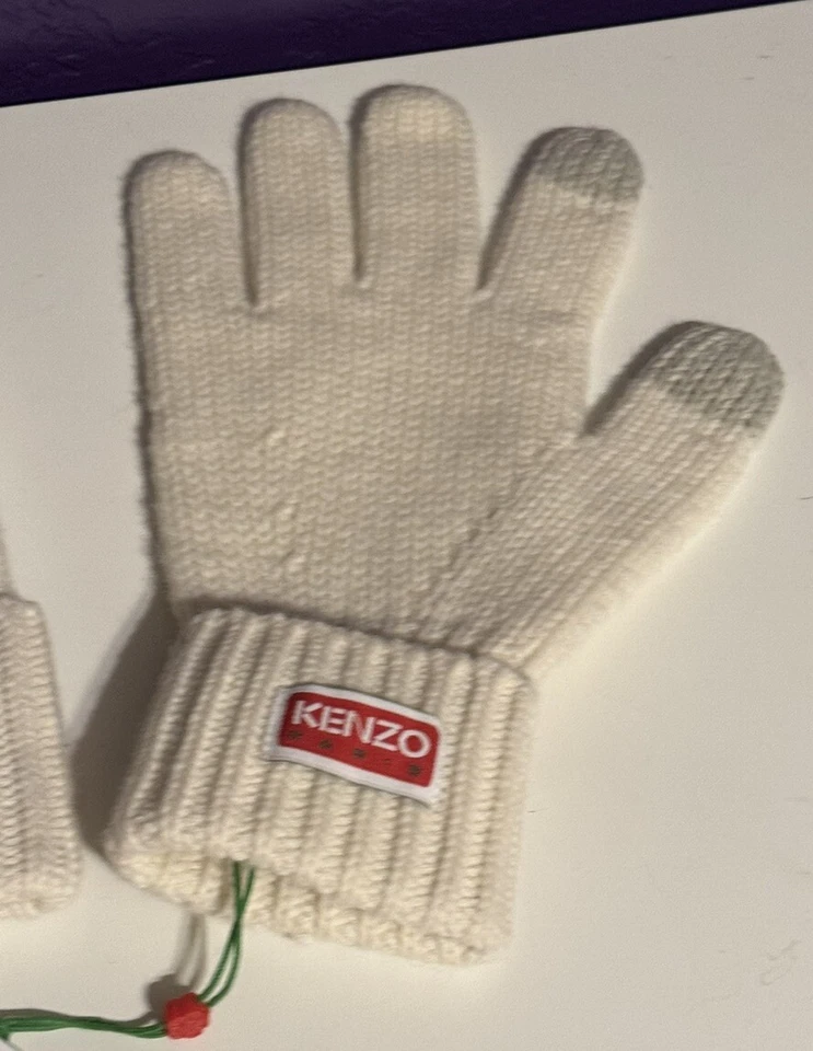 Kenzo Paris Off White Beanie Hat Knit Wool Matching Gloves Lot Rare HTF - Image 3 of 4