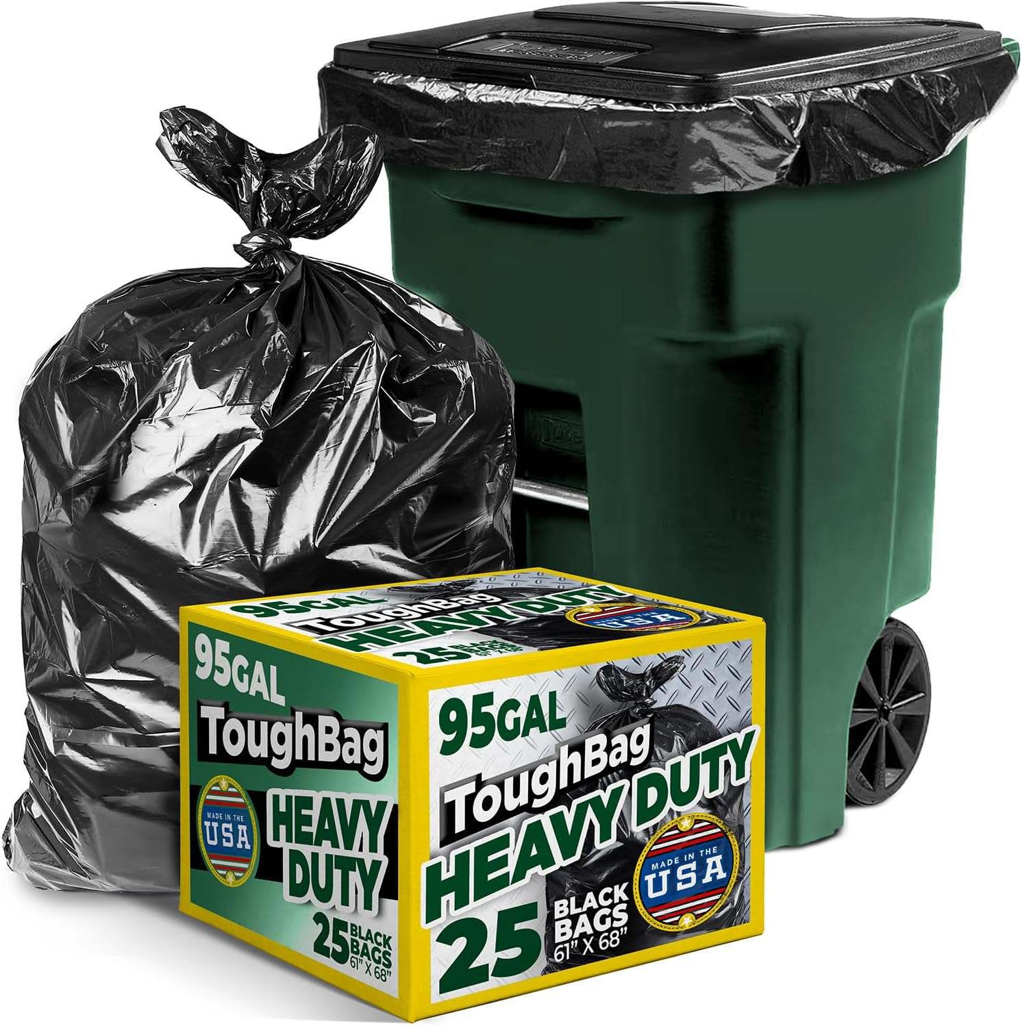 95-96 Gallon Extra Large Trash Bags, 61X68” Black Garbage Can Liners, 1.2 Mil Th