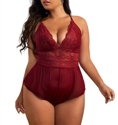 Sexy Damen-Dessous Übergröße Blumen Spitze offener Schritt überkreuzte Nachtwäsche