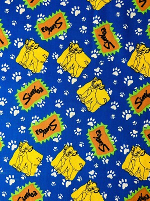 Vintage Disney Lion King Simba Paw Prints Blue Fabric Panel 60” x 13 ...