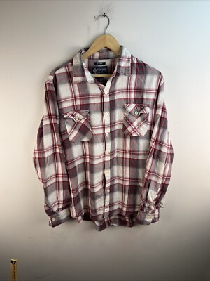 American Rag Shirt Adult XL L/S Button Up Red White Plaid Flannel Men A32