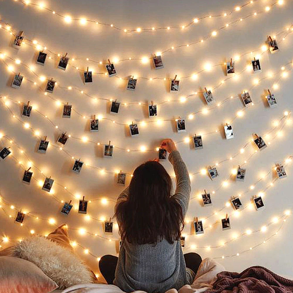 50 LED Photo Clip Peg String Fairy Lights Warm White Wall Hanging