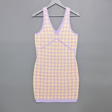 Boohoo Gingham Jacquard Knitted Dress Sleeveless V-Neck Lilac Peach Colour M