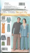 SIMPLICITY 1721 MEN'S & MISSES' SLEEPWEAR SZ 8-18/XS-XL UNCUT 2012