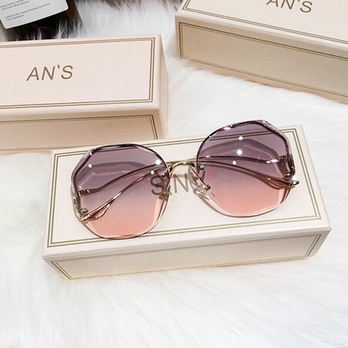 Women Fashion Oversized Outdoor Gradient Shades UV400 Glasses Rimless Sunglasses - Picture 9 of 19