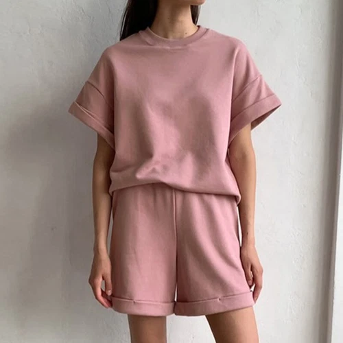 Ladies Loose Fit Solid Color Lounge Sets Women Beach Casual Elastic Waist - Bild 8 von 19