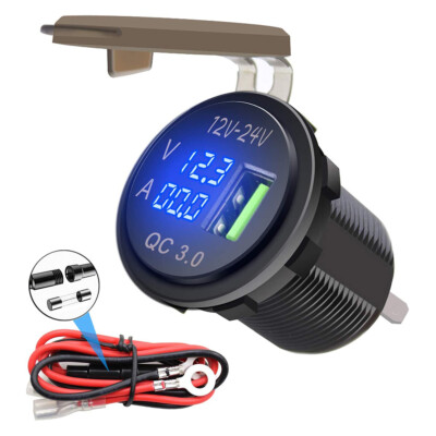 12V 24V USB Car Fast Charger Socket Power Adapter Outlet LED Voltmeter Ammeter