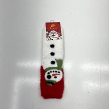 LLK Red & White Snowman Print Fuzzy Socks Women's Size 5-9 NEW