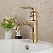 Gold Mixer Bathroom Vanity Sink Basin Taps Single Hole Deck Mounted Brass Faucet