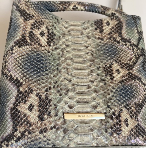 BRAND NEW BRAHMIN HANDBAG AMELIA MINI LEATHER SNAKE PURSE HAVEN DUST BAG ROXANNE - Picture 2 of 8