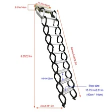 Narrow Wall Mounted Loft Wall Stairs Black+White Pull Down Ladder System 10 Ste