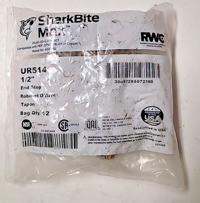 Sharkbite MAX UR514 1/2'' End Stop Qty. 12