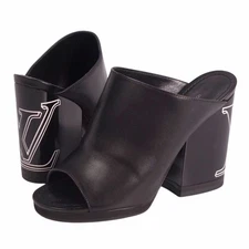 Louis Vuitton Sandal Top Mostline LV Logo Leather HEELS Shoes 35 Used MOLO-0