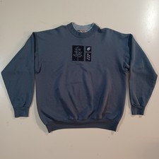 Vtg Top Stitch By Morning Sun Crewneck Sweatshirt Sz L Blue Leaf/tree Patch