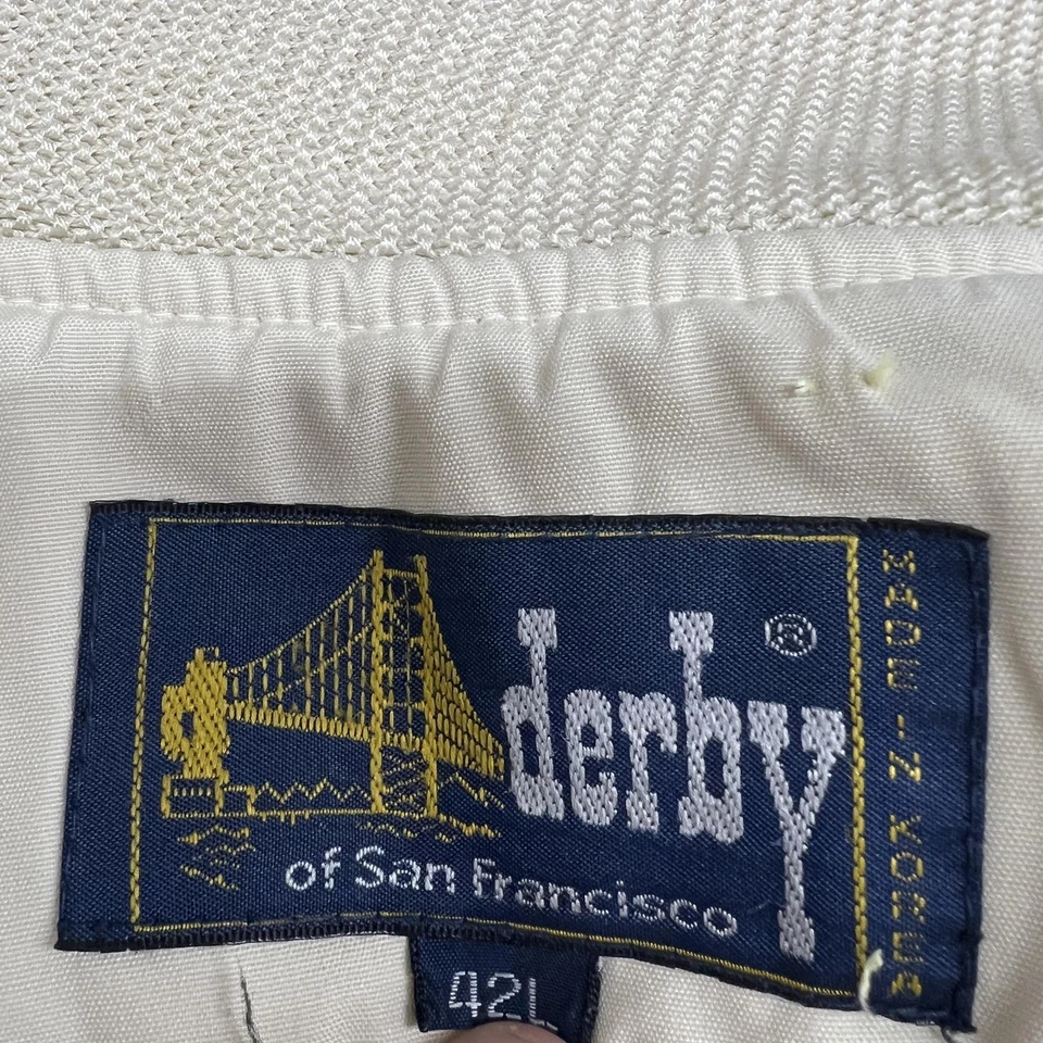 VINTAGE Derby of San Francisco Jacket Mens 42L Beige Paisley Bomber Lining 80s - Image 3 of 4