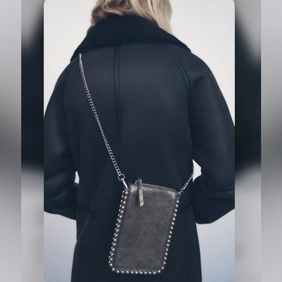 Zara STUDDED CELL PHONE BAG