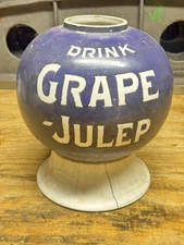Rare-Drink Grape -Julep Syrup Dispenser. (Cracked) 9” D,  x 11” Tall.