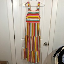 J Crew Women's Maxi Dress Rainbow Stripe XXS $169 Multicolor Long Dress AP172