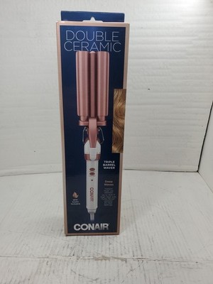 Conair Double Ceramic Triple Barrel Waver White/Rose Gold Deep Waves Hair Iron