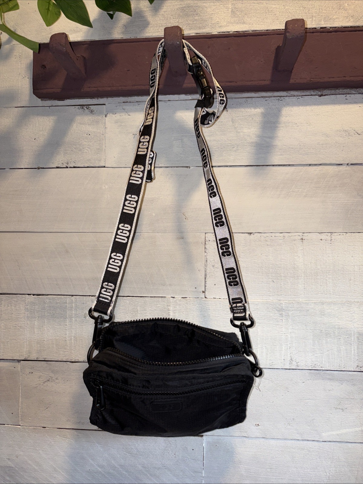 UGG Crossbody Bag Smaller Black And White Adjustable Strap Nylon /convertible