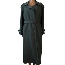 London Fog Vintage Green Trench Coat Thinsulate Lined Belted Maxi Made in USA 6R
