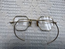 Antique Eyeglasses Spectacles Octagon Bakelite Nose Guards Embossed Frame 12K GF