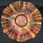 Fenton Amethyst Carnival Glass Bowl Grapevine Leaves Double Crimped Antique