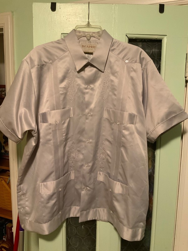 Vintage camp Men's Beige Satin Shirt. Mexican Copacabana 42 DiCaprio collezione