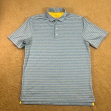 Johnnie-O Mens Large Blue Yellow Stripe Golf Polo Shirt UPF 50 Performance