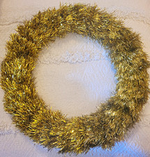 Vintage Gold Tinsel Wreath 16 in Kitschy Christmas Door Decoration Crafting
