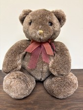 Speckled Brown Teddy Bear Yellow Nose Soft Stuffed Plush Sitting Full Belly