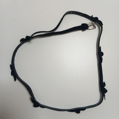 Prada Vintage Flower Motif Narrow Belt Black Year 1980s-90s