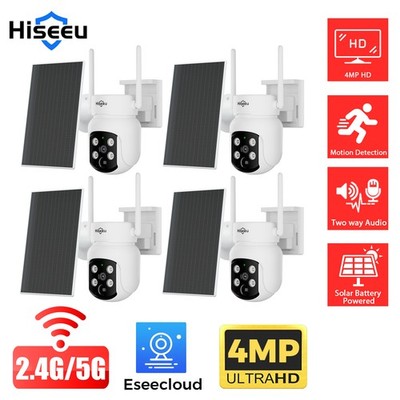 1~4PCS Hiseeu WIFI Solar Panel Battery 4MP Wireless PTZ PIR IP Security Camera