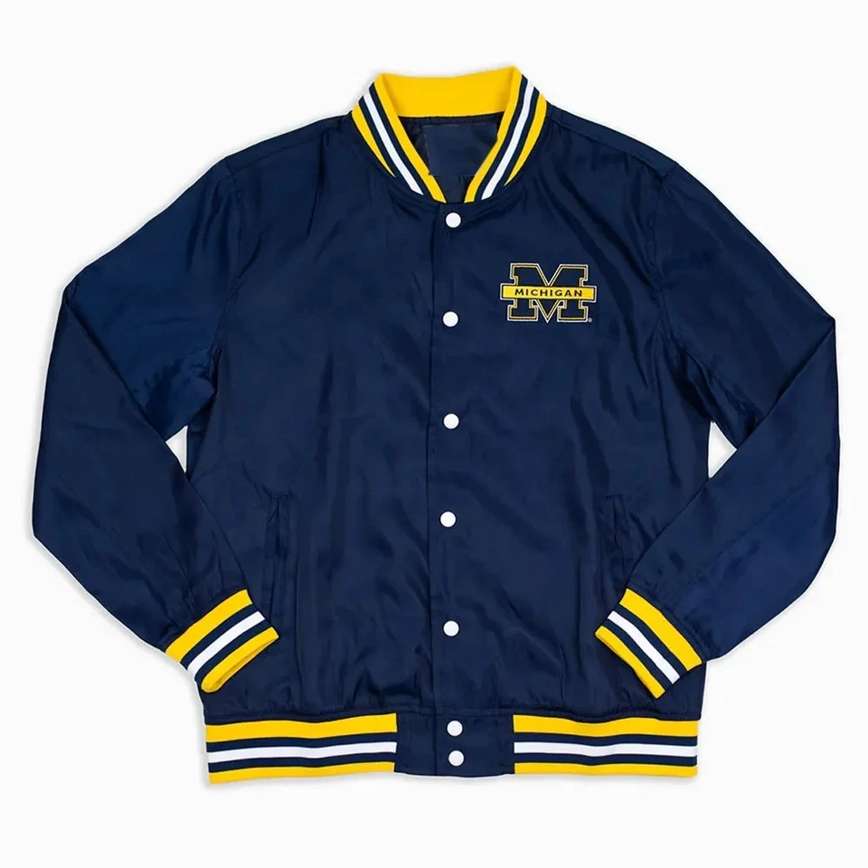 Chaqueta Michigan Wolverines para Hombres Chaqueta de Bombardero de Satén Chaqueta de Fútbol Americano de Baloncesto Foto 4 de 4