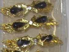 4 NEW Barrettes GOLD WITH BLACK DROPLETS