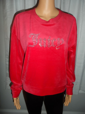 Cool Juicy Couture size M red velour logo pullover crewneck sweatshirt NWT