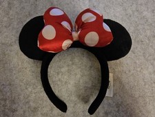 Disney Parks Minnie Mouse Velvet Ears Headband - Red Polka Dot Puffy Satin Bow