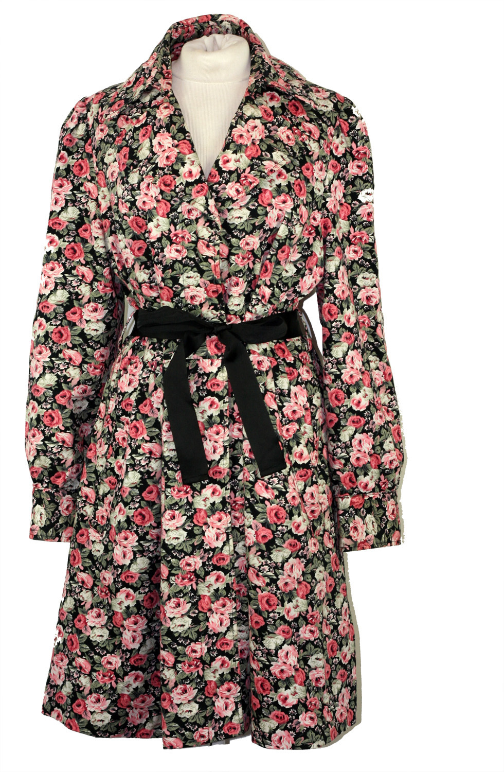 LIberty printed trenchcoat zwart roze met lint mt xl 44 LIberty printed trenchcoat zwart roze met lint mt xl 44