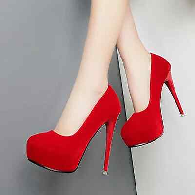 elegante Stiletto Pumps 12 Plateau rot Wildleder Kunstleder 1573