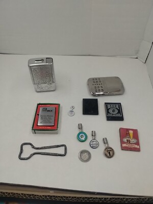 Vintage Junk Drawer Lot Matchbooks Hand Warmer Lighter Cigarette Case Advertisin