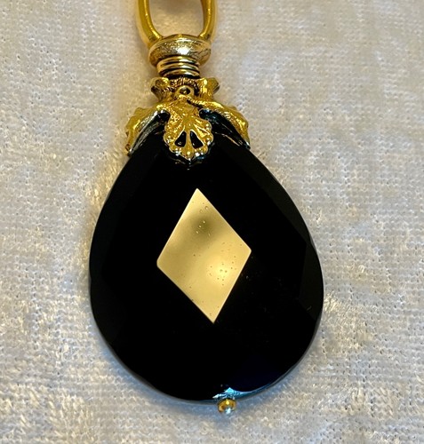 BARRERA RICH GOLD TONE CHAIN LINK FACETED BLACK GLASS LARGE SHOWSTOPPER NECKLACE - 第 3/9 張圖片