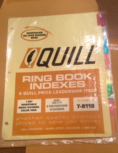 Eight 8 Tab Buff Dividers Reinforced No Tear Edge Colored Tab New Quill TWO SETS - Picture 3 of 3